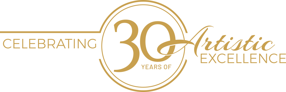 "Celebrating 30 Years of Artistic Excellence" in gold script